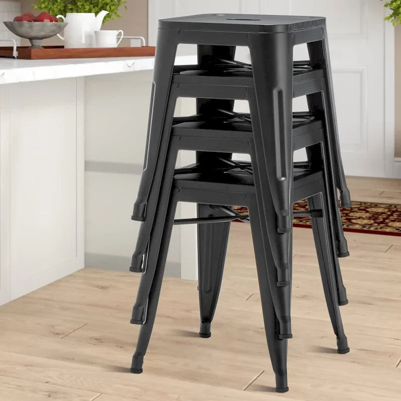 Tabouret de bar industriel en métal sans dossier, tabourets empilables pour enfants, tabourets courts, chaises de salle à manger en métal, lot de 4 - 45 cm