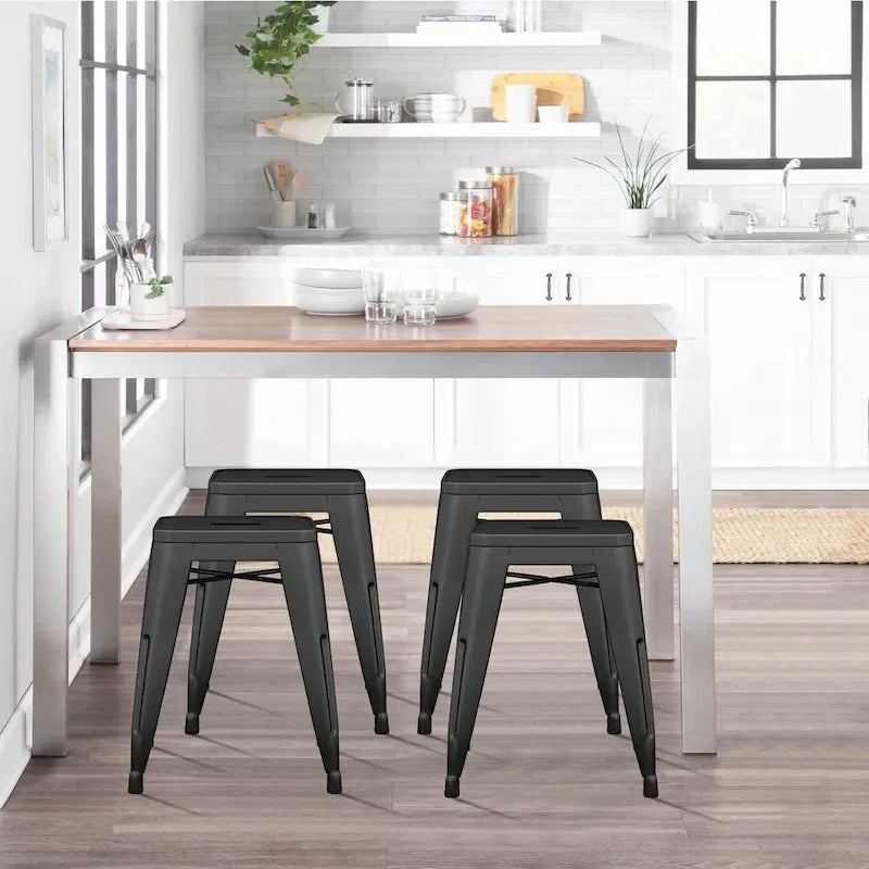 Tabouret de bar industriel en métal sans dossier, tabourets empilables pour enfants, tabourets courts, chaises de salle à manger en métal, lot de 4 - 45 cm