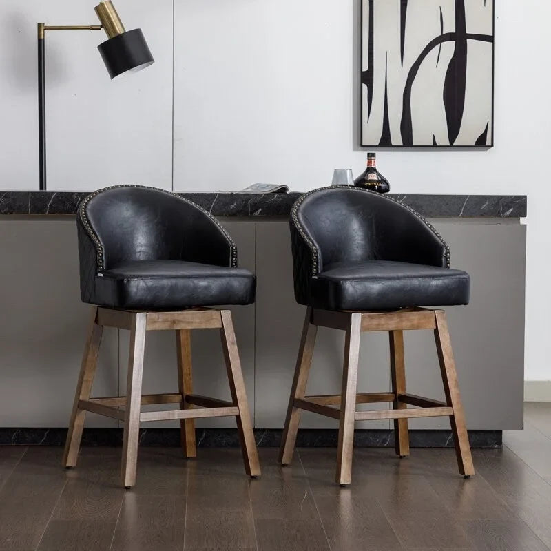 Tabourets de bar pivotants en bois de hauteur comptoir avec repose-pieds (lot de 2)