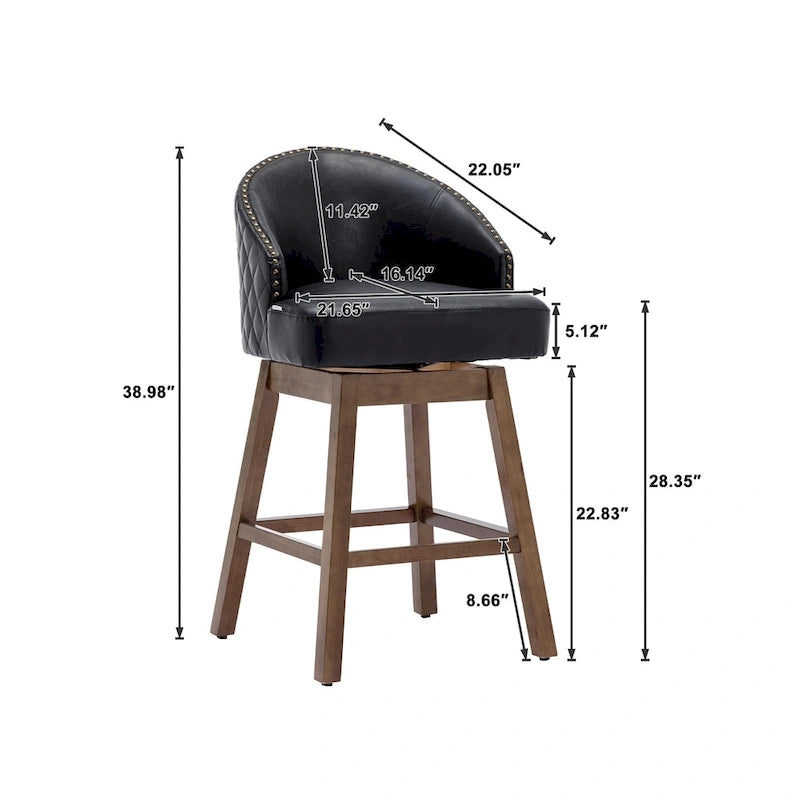 Tabourets de bar pivotants en bois de hauteur comptoir avec repose-pieds (lot de 2)