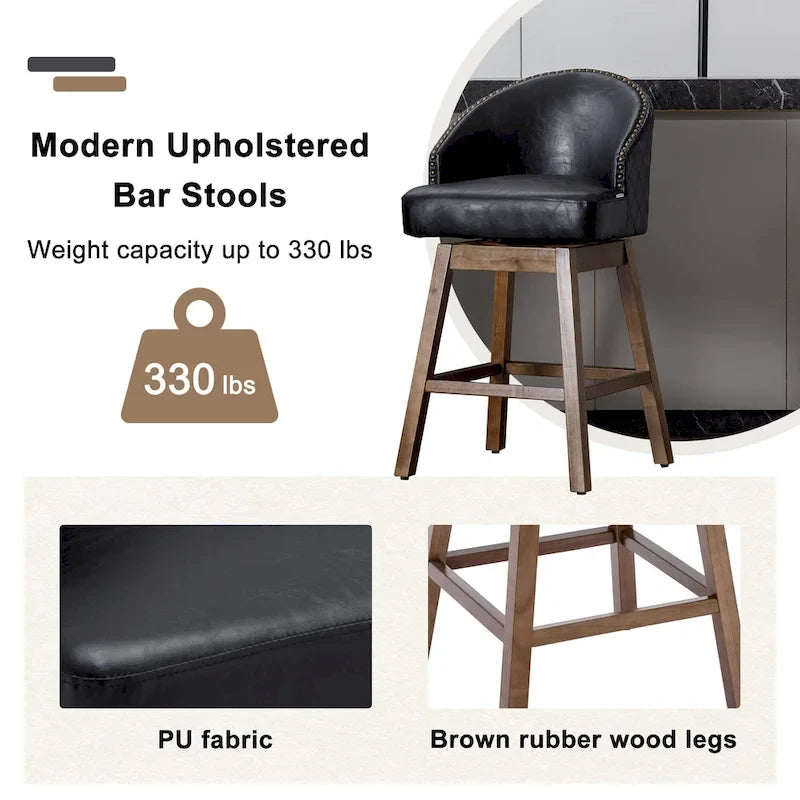 Tabourets de bar pivotants en bois de hauteur comptoir avec repose-pieds (lot de 2)