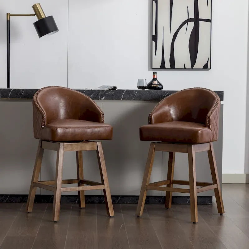 Tabourets de bar pivotants en bois de hauteur comptoir avec repose-pieds (lot de 2)