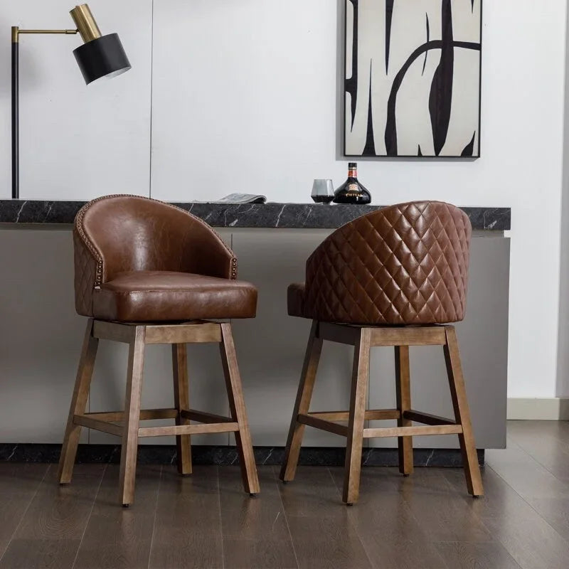 Tabourets de bar pivotants en bois de hauteur comptoir avec repose-pieds (lot de 2)