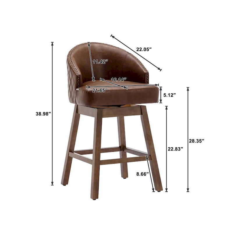 Tabourets de bar pivotants en bois de hauteur comptoir avec repose-pieds (lot de 2)