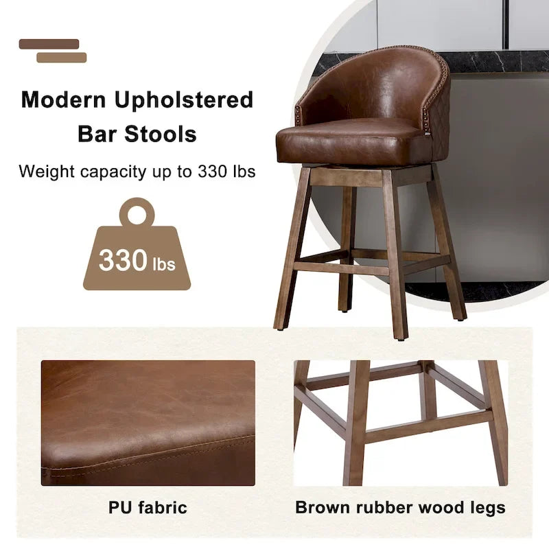 Tabourets de bar pivotants en bois de hauteur comptoir avec repose-pieds (lot de 2)