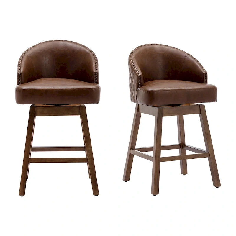Tabourets de bar pivotants en bois de hauteur comptoir avec repose-pieds (lot de 2)