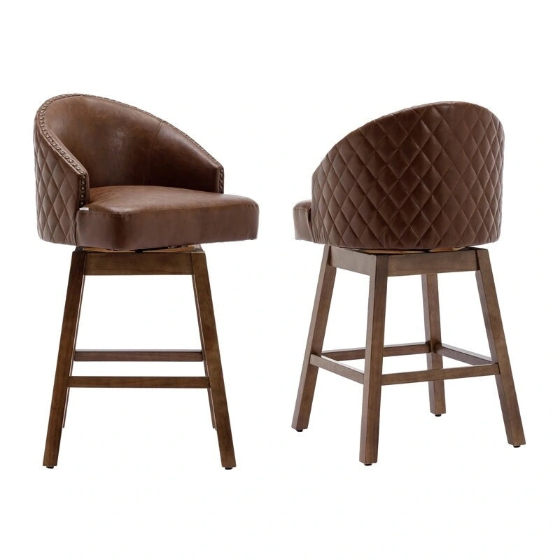 Tabourets de bar pivotants en bois de hauteur comptoir avec repose-pieds (lot de 2)