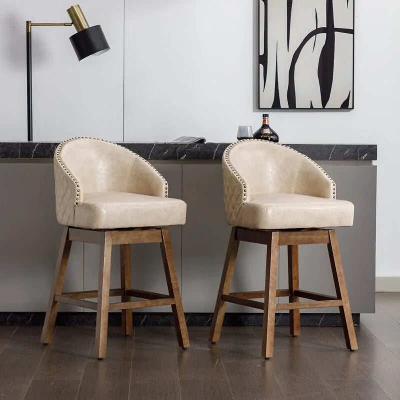 Tabourets de bar pivotants en bois de hauteur comptoir avec repose-pieds (lot de 2)