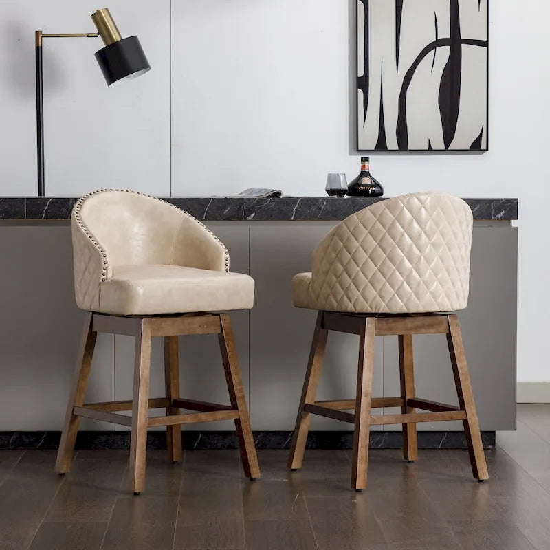 Tabourets de bar pivotants en bois de hauteur comptoir avec repose-pieds (lot de 2)