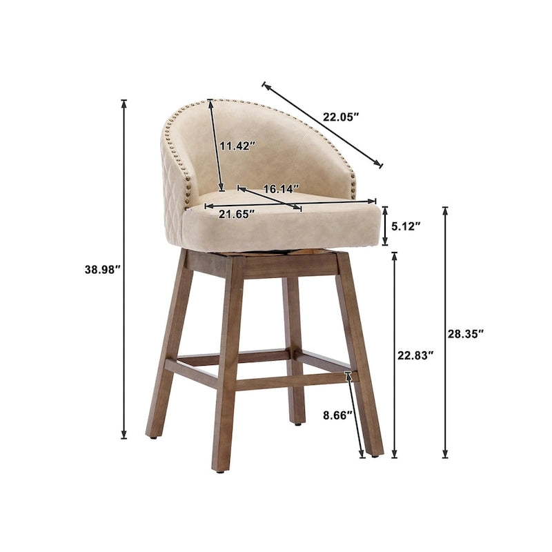 Tabourets de bar pivotants en bois de hauteur comptoir avec repose-pieds (lot de 2)