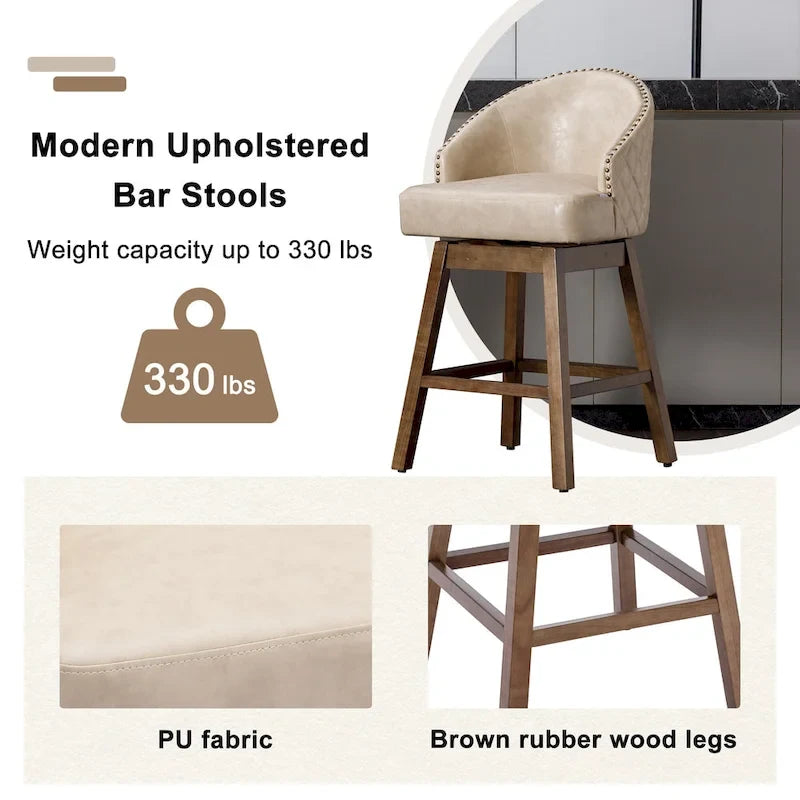 Tabourets de bar pivotants en bois de hauteur comptoir avec repose-pieds (lot de 2)