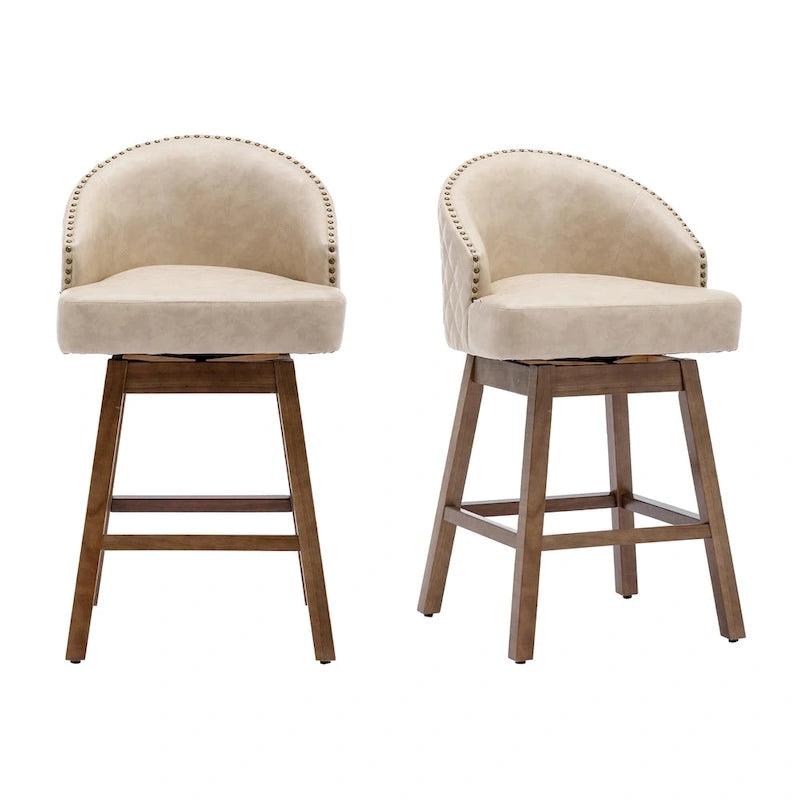 Tabourets de bar pivotants en bois de hauteur comptoir avec repose-pieds (lot de 2)