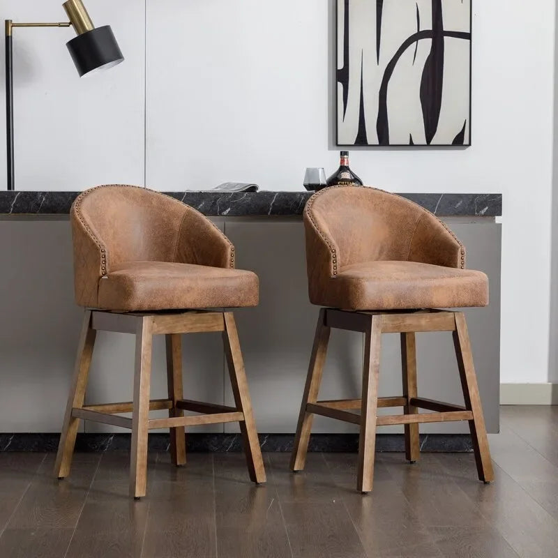 Tabourets de bar pivotants en bois de hauteur comptoir avec repose-pieds (lot de 2)