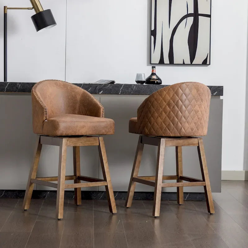 Tabourets de bar pivotants en bois de hauteur comptoir avec repose-pieds (lot de 2)