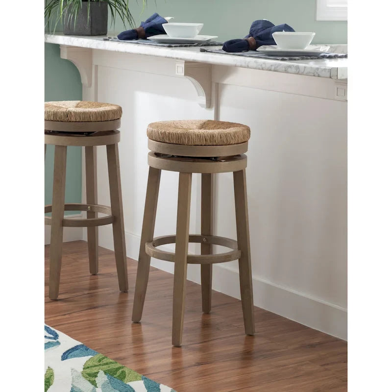 Tabouret de bar pivotant à 360 degrés Maya Backless de 78,7 cm avec assise en jonc de mer
