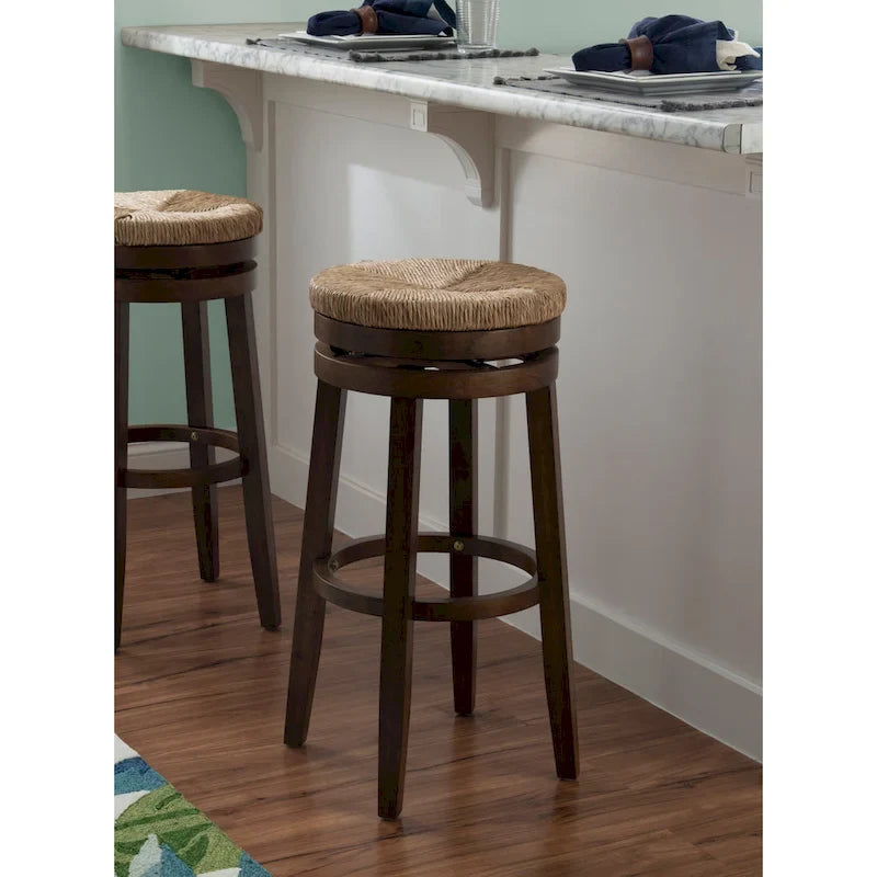 Tabouret de bar pivotant à 360 degrés Maya Backless de 78,7 cm avec assise en jonc de mer