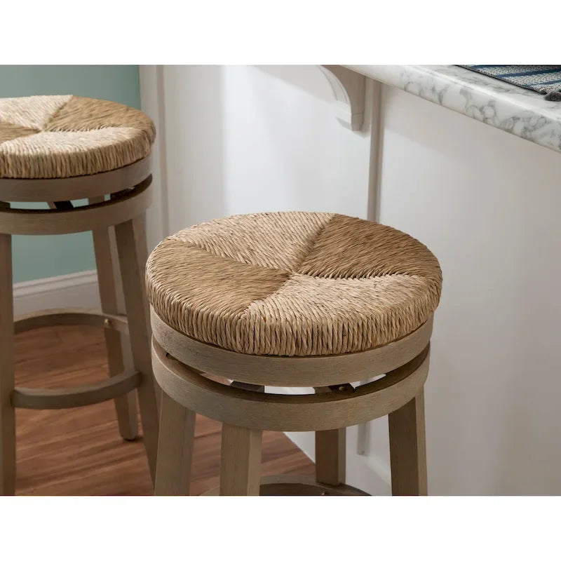 Tabouret de bar pivotant à 360 degrés Maya Backless de 78,7 cm avec assise en jonc de mer
