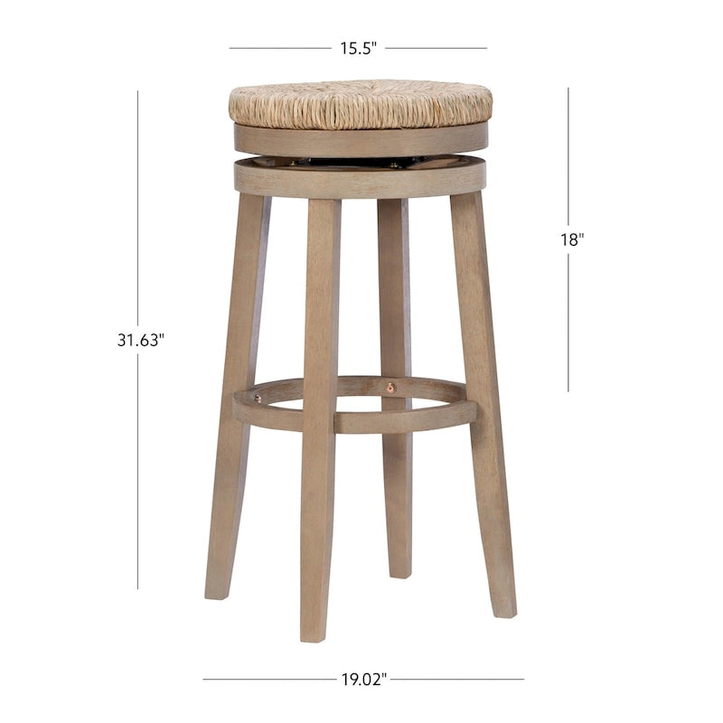 Tabouret de bar pivotant à 360 degrés Maya Backless de 78,7 cm avec assise en jonc de mer
