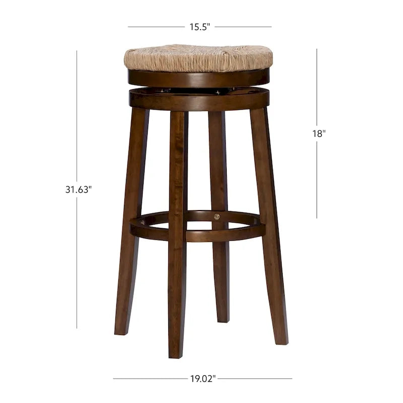 Tabouret de bar pivotant à 360 degrés Maya Backless de 78,7 cm avec assise en jonc de mer