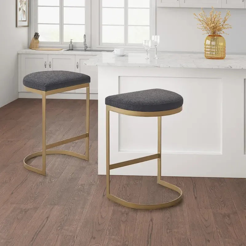 Tabouret de comptoir Madison Park Marc anthracite/doré antique