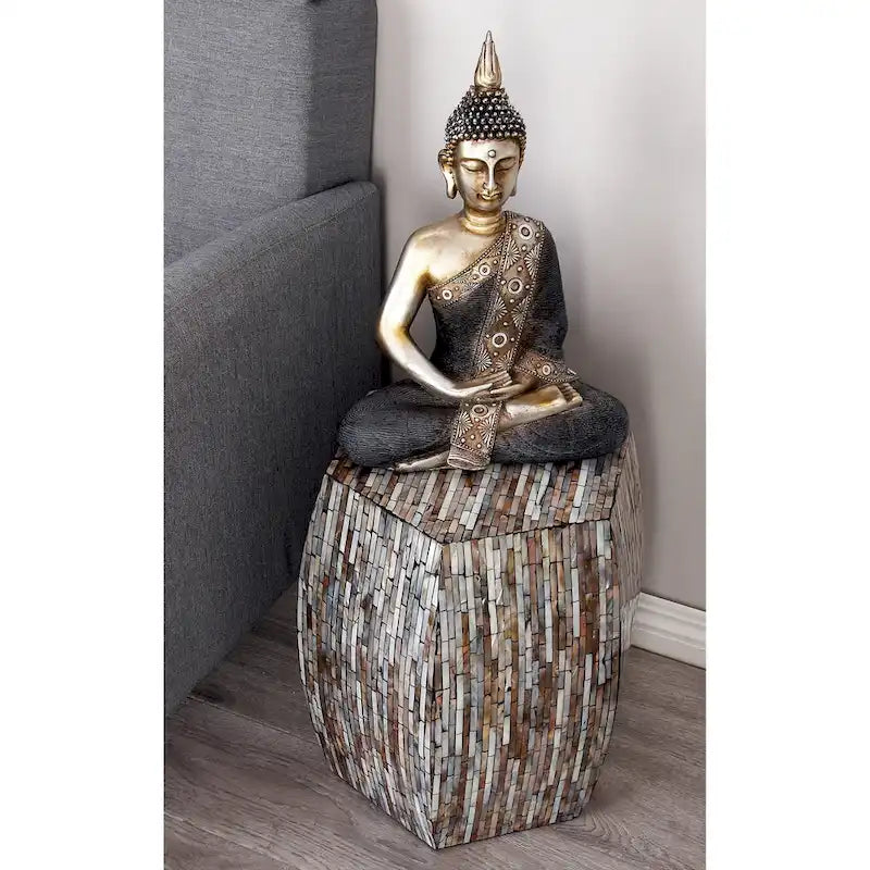 Magnifique tabouret contemporain en bois avec incrustation de coquillages