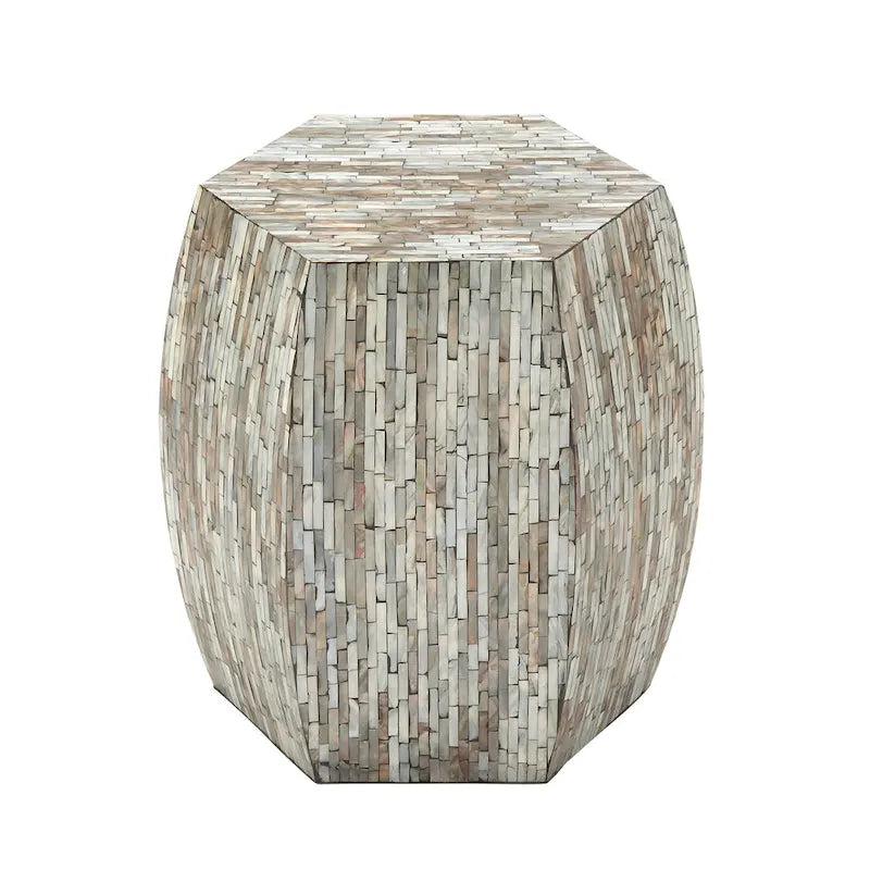 Magnifique tabouret contemporain en bois avec incrustation de coquillages