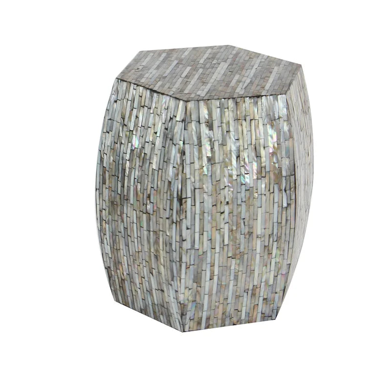 Magnifique tabouret contemporain en bois avec incrustation de coquillages