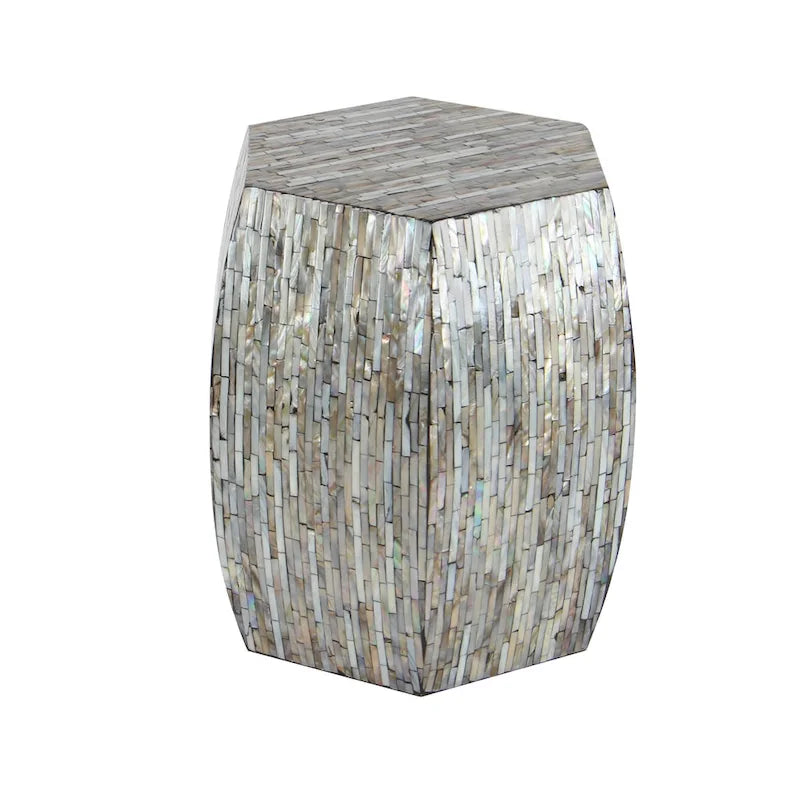 Magnifique tabouret contemporain en bois avec incrustation de coquillages