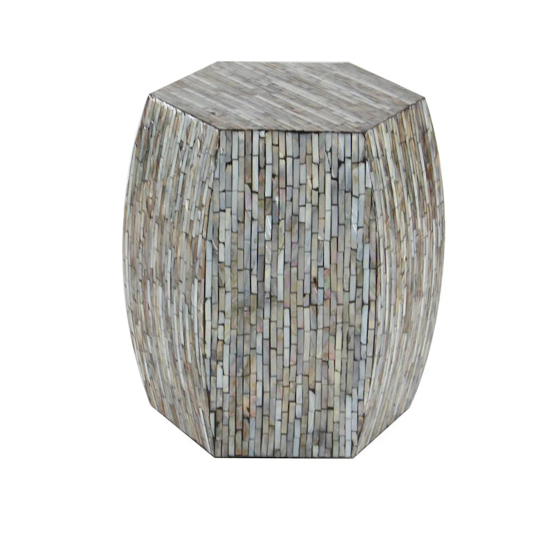Magnifique tabouret contemporain en bois avec incrustation de coquillages