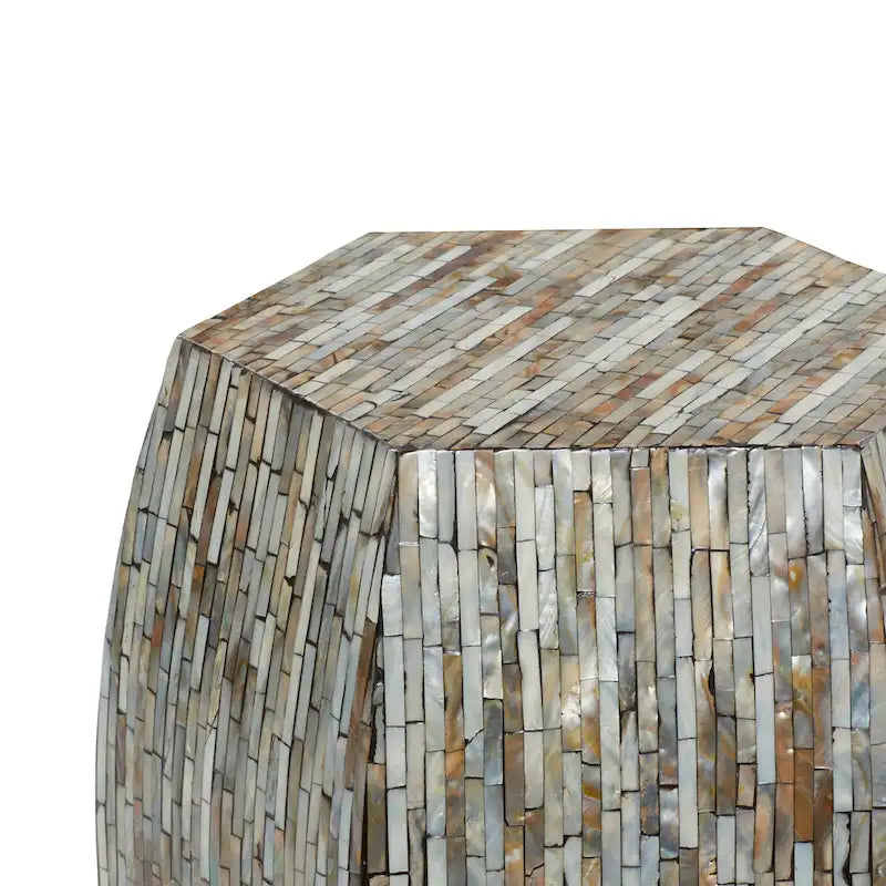 Magnifique tabouret contemporain en bois avec incrustation de coquillages