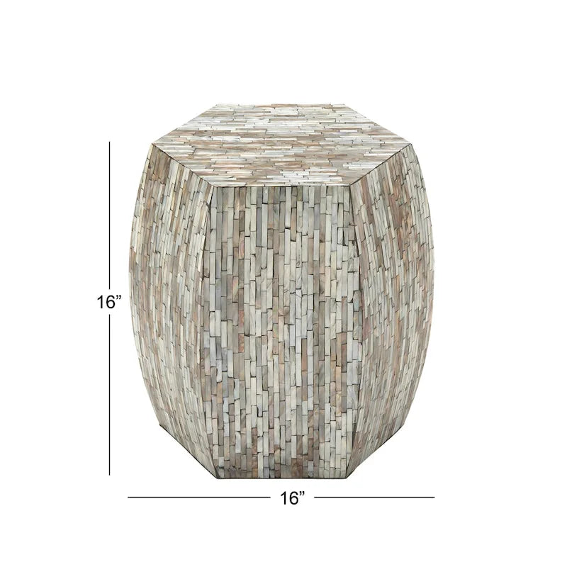 Magnifique tabouret contemporain en bois avec incrustation de coquillages