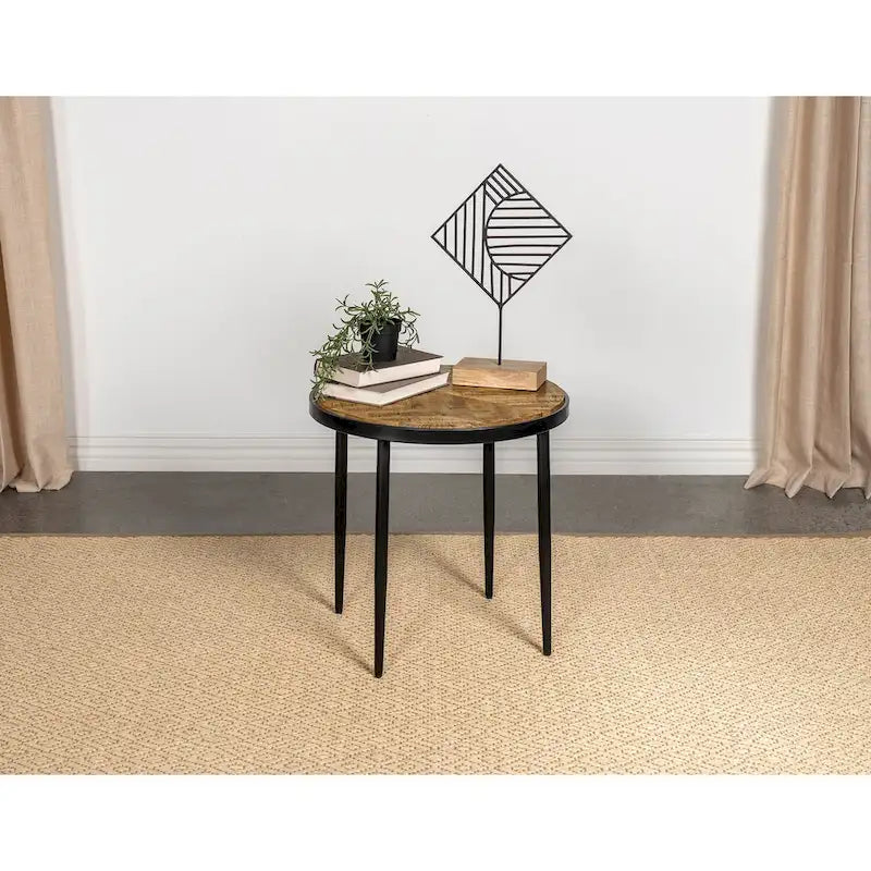 Table d'appoint Hayden en manguier naturel et noir avec plateau rond en bois