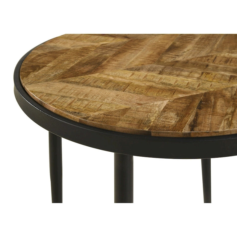 Table d'appoint Hayden en manguier naturel et noir avec plateau rond en bois