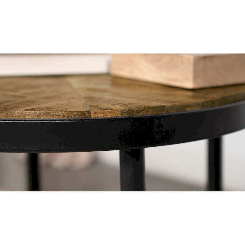 Table d'appoint Hayden en manguier naturel et noir avec plateau rond en bois