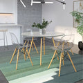 Table de salle à manger ronde moderne Dover 47 pour 4 personnes - Table classique du milieu du siècle avec plateau en verre/bois pour salon et cuisine