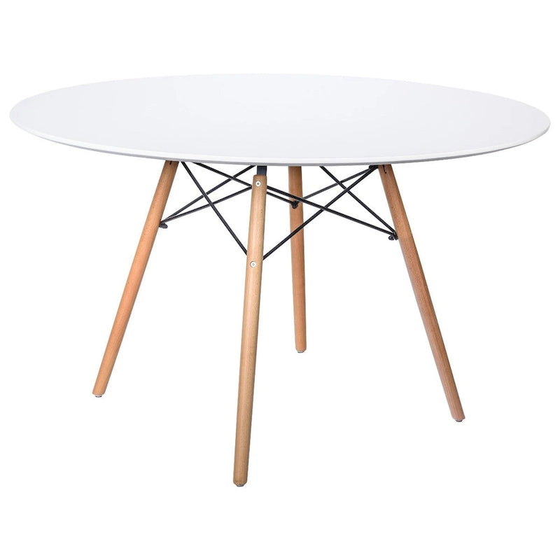 Table de salle à manger ronde moderne Dover 47 pour 4 personnes - Table classique du milieu du siècle avec plateau en verre/bois pour salon et cuisine