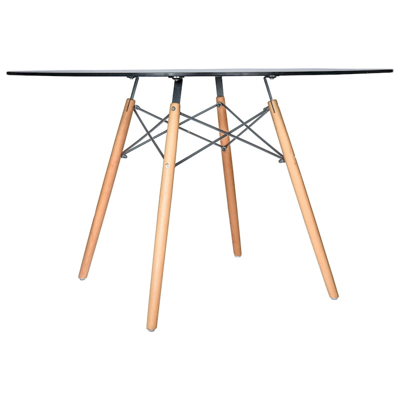 Table de salle à manger ronde moderne Dover 47 pour 4 personnes - Table classique du milieu du siècle avec plateau en verre/bois pour salon et cuisine