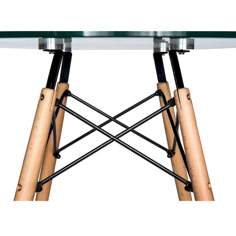 Table de salle à manger ronde moderne Dover 47 pour 4 personnes - Table classique du milieu du siècle avec plateau en verre/bois pour salon et cuisine