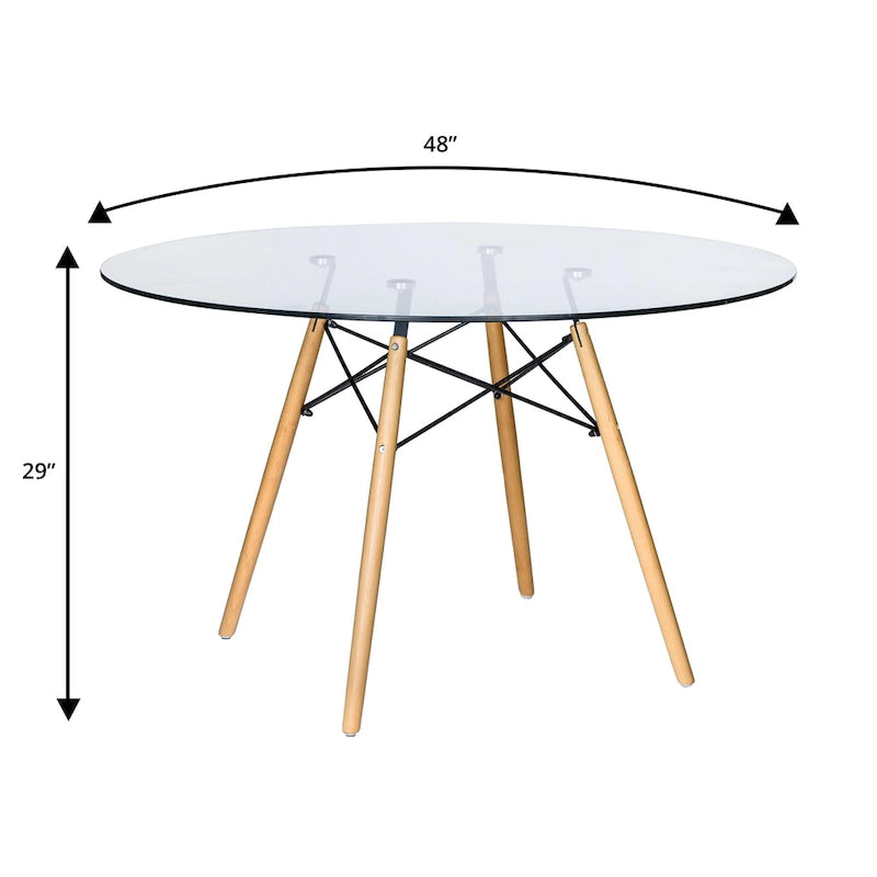 Table de salle à manger ronde moderne Dover 47 pour 4 personnes - Table classique du milieu du siècle avec plateau en verre/bois pour salon et cuisine
