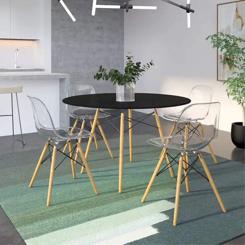 Table de salle à manger ronde moderne Dover 47 pour 4 personnes - Table classique du milieu du siècle avec plateau en verre/bois pour salon et cuisine