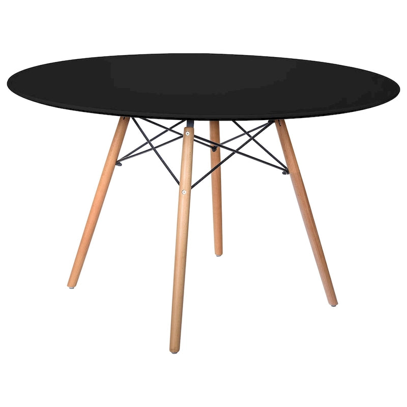 Table de salle à manger ronde moderne Dover 47 pour 4 personnes - Table classique du milieu du siècle avec plateau en verre/bois pour salon et cuisine