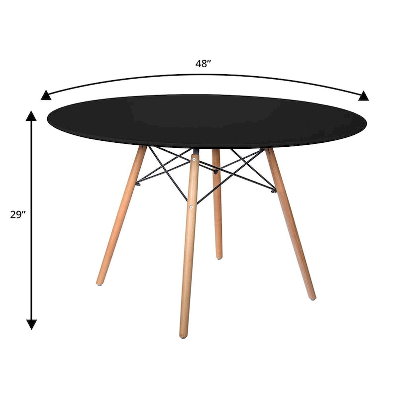 Table de salle à manger ronde moderne Dover 47 pour 4 personnes - Table classique du milieu du siècle avec plateau en verre/bois pour salon et cuisine