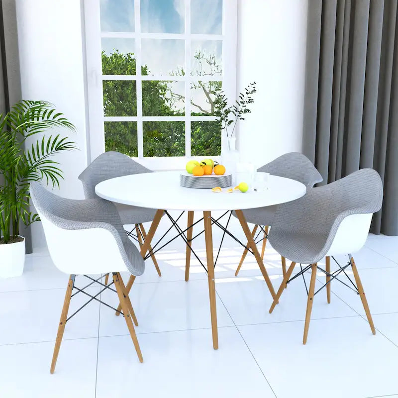 Table de salle à manger ronde moderne Dover 47 pour 4 personnes - Table classique du milieu du siècle avec plateau en verre/bois pour salon et cuisine
