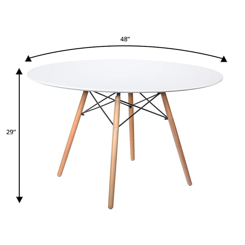 Table de salle à manger ronde moderne Dover 47 pour 4 personnes - Table classique du milieu du siècle avec plateau en verre/bois pour salon et cuisine