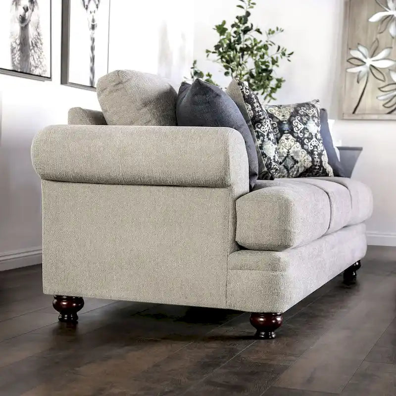 Canapé Frane transitionnel beige en chenille avec coussins en T par Furniture of America