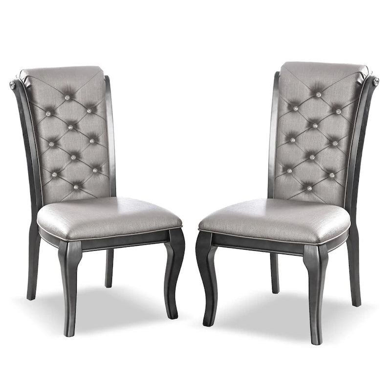 Chaises de salle à manger Mora Glam grises en similicuir (lot de 2) par Furniture of America