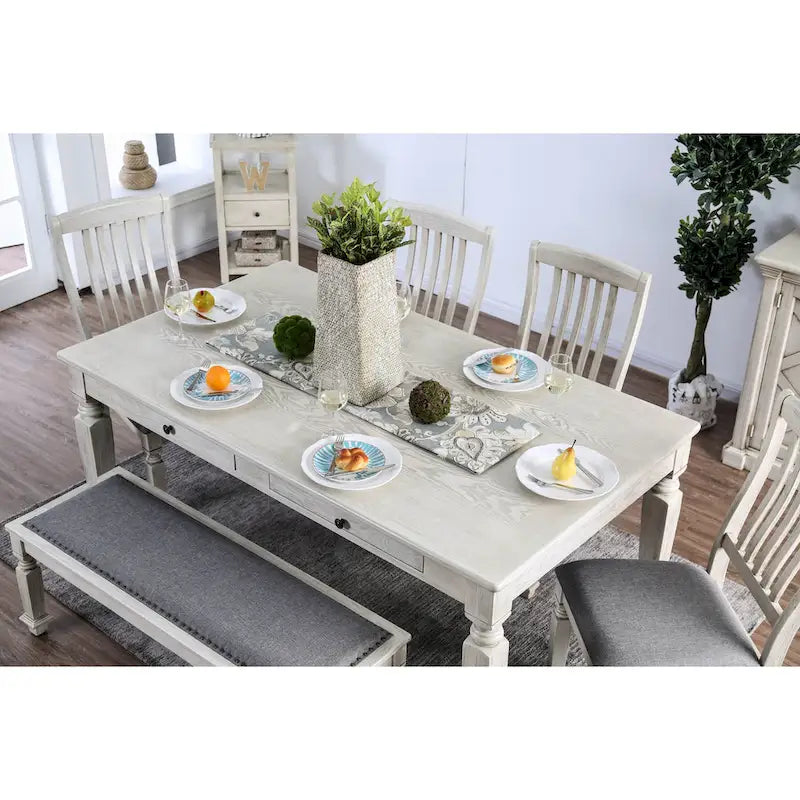 Table de salle à manger en bois blanc rustique Hish 72 pouces avec rangement Furniture of America