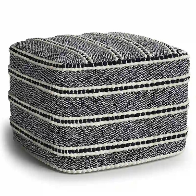 WYNDENHALL Pouf carré tissé Anika en PET recyclé polyester bleu marine et blanc