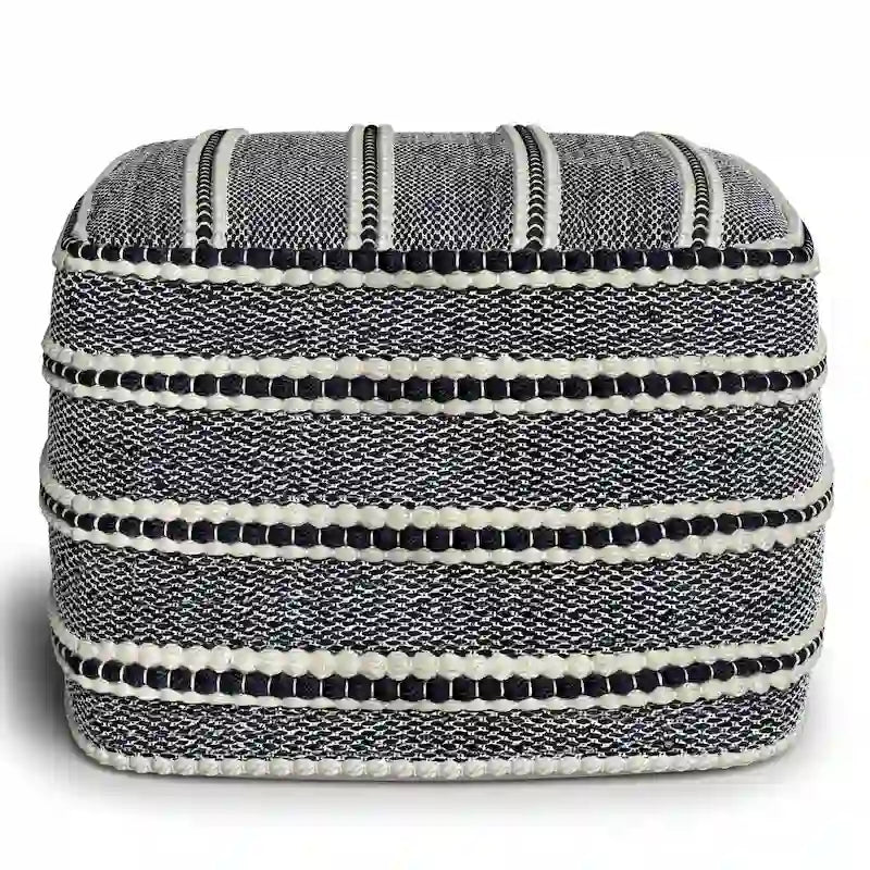 WYNDENHALL Pouf carré tissé Anika en PET recyclé polyester bleu marine et blanc
