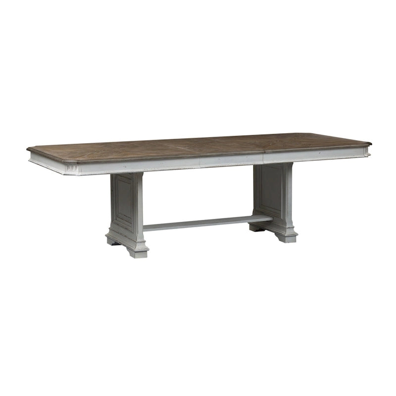 Abbey Park – Ensemble de table à tréteaux 7 pièces blanc antique et marron vieilli
